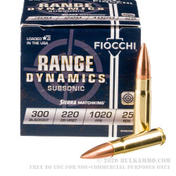25 Rounds of 300 AAC Blackout Ammo by Fiocchi - 220gr HPBT MatchKing