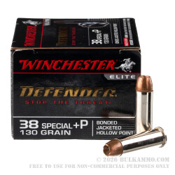 200 Rounds of .38 Spl +P Ammo by Winchester Defender - 130gr JHP