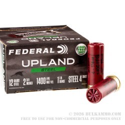 25 Rounds of 12ga Ammo by Federal Upland Steel - 1 1/8 ounce #4 steel shot