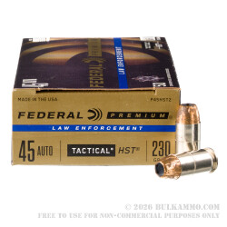 50 Rounds of .45 ACP Ammo by Federal - 230gr JHP HST LE