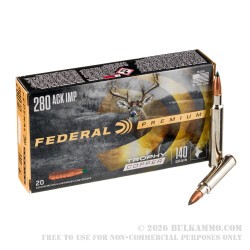 20 Rounds of .280 Ackley Improved Ammo by Federal - 140gr Trophy Copper