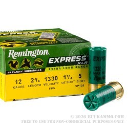25 Rounds of 12ga Ammo by Remington Express XLR - 1-1/4 ounce #5 shot