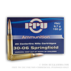 500 Rounds of 30-06 Springfield Ammo by Prvi Partizan - 150gr FMJ 500 Rounds of 30-06 Springfield Ammo by Prvi Partizan - 150gr FMJ