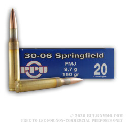 500 Rounds of 30-06 Springfield Ammo by Prvi Partizan - 150gr FMJ 500 Rounds of 30-06 Springfield Ammo by Prvi Partizan - 150gr FMJ