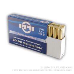 500 Rounds of 30-06 Springfield Ammo by Prvi Partizan - 150gr FMJ 500 Rounds of 30-06 Springfield Ammo by Prvi Partizan - 150gr FMJ