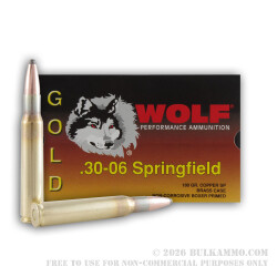 20 Rounds of 30-06 Springfield Ammo by Wolf Gold - 180gr SP 20 Rounds of 30-06 Springfield Ammo by Wolf Gold - 180gr SP
