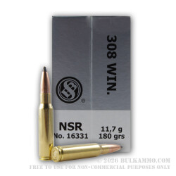 20 Rounds of .308 Win Ammo by Sellier & Bellot - 180gr Nosler Partition 20 Rounds of .308 Win Ammo by Sellier & Bellot - 180gr Nosler Partition