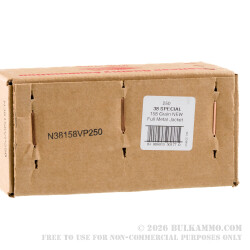 250 Rounds of .38 Spl Ammo by American Quality Ammunition - 158gr FMJBT