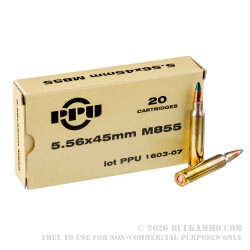 20 Rounds of M855 5.56x45 Ammo by Prvi Partizan - 62gr FMJ