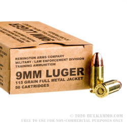 50 Rounds of 9mm Ammo by Remington MIL / LE Contract Overrun - 115gr FMJ 50 Rounds of 9mm Ammo by Remington MIL / LE Contract Overrun - 115gr FMJ
