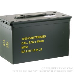 1000 Rounds of 5.56x45 Ammo in Ammo Can by Igman - 62gr FMJ M855
