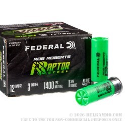 25 Rounds of 12ga Ammo by Federal Rob Roberts Raptor Steel - 1-3/8 ounce #4 steel shot