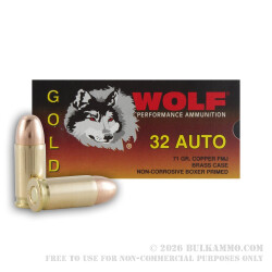 50 Rounds of .32 ACP Ammo by Wolf Gold - 71gr FMJ 50 Rounds of .32 ACP Ammo by Wolf Gold - 71gr FMJ