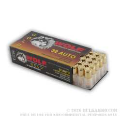 50 Rounds of .32 ACP Ammo by Wolf Gold - 71gr FMJ 50 Rounds of .32 ACP Ammo by Wolf Gold - 71gr FMJ