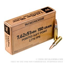 200 Rounds of 7.62x51 Ammo by Winchester - 150gr PSP