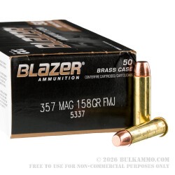 1000 Rounds of .357 Mag Ammo by Blazer Brass - 158gr FMJ FN