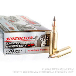 20 Rounds of 270 Win Short Mag Ammo by Winchester Deer Season XP - 130gr Polymer Tipped 20 Rounds of 270 Win Short Mag Ammo by Winchester Deer Season XP - 130gr Polymer Tipped
