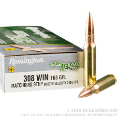 200 Rounds of .308 Win Ammo by Remington - 168gr HPBT MatchKing