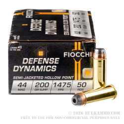 500 Rounds of .44 Mag Ammo by Fiocchi - 200gr SJHP