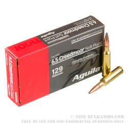 20 Rounds of 6.5 Creedmoor Ammo by Aguila - 129gr SP
