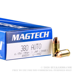 50 Rounds of .380 ACP Ammo by Magtech - 95gr JHP 50 Rounds of .380 ACP Ammo by Magtech - 95gr JHP