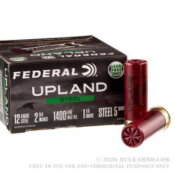 250 Rounds of 12ga Ammo by Federal Upland Steel - 1 1/8 ounce #5 steel shot