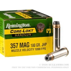 20 Rounds of .357 Mag Ammo by Remington Core-Lokt - 180gr JHP