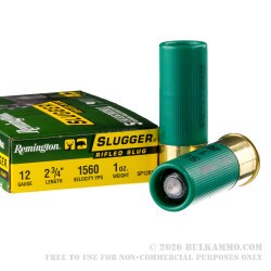 5 Rounds of 12ga Ammo by Remington Slugger - 1 ounce Rifled Slug