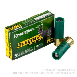 5 Rounds of 12ga Ammo by Remington Slugger - 1 ounce Rifled Slug