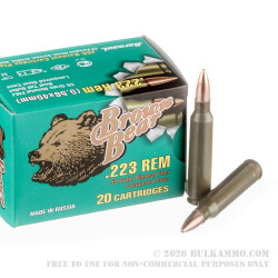 500 Rounds of .223 Ammo by Brown Bear (STEEL CASE) - 55gr FMJ 500 Rounds of .223 Ammo by Brown Bear (STEEL CASE) - 55gr FMJ
