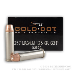 1000 Rounds of .357 Mag Ammo by Speer Gold Dot - 125gr JHP 1000 Rounds of .357 Mag Ammo by Speer Gold Dot - 125gr JHP