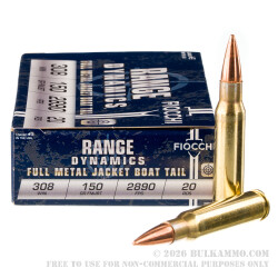 20 Rounds of .308 Win Ammo by Fiocchi - 150gr FMJBT