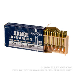 20 Rounds of .308 Win Ammo by Fiocchi - 150gr FMJBT