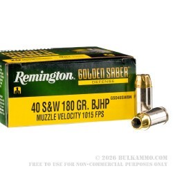 20 Rounds of .40 S&W Ammo by Remington Golden Saber Defense - 180gr BJHP