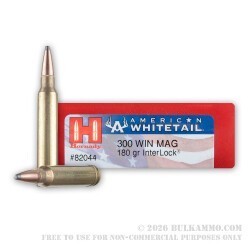 200 Rounds of 300 Win Mag Ammo by Hornady American Whitetail - 180gr InterLock