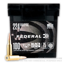 100 Rounds of .224 Valkyrie Ammo by Federal Black Pack - 75gr TMJ 100 Rounds of .224 Valkyrie Ammo by Federal Black Pack - 75gr TMJ