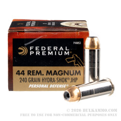 20 Rounds of .44 Mag Ammo by Federal Hydra Shok - 240gr JHP