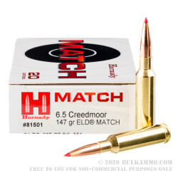 200 Rounds of 6.5 Creedmoor Ammo by Hornady - 147gr ELD Match