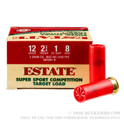 250 Rounds of 12ga 2-3/4" Ammo by Estate Super Sport Competition Target - 1 ounce #8 Shot