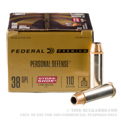 200 Rounds of .38 Spl Ammo by Federal Hydra-Shok Low Recoil - 110gr JHP