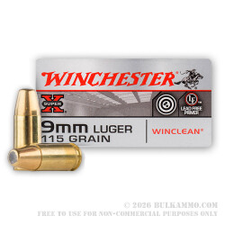 50 Rounds of 9mm Ammo by Winchester - 115gr BEB 50 Rounds of 9mm Ammo by Winchester - 115gr BEB