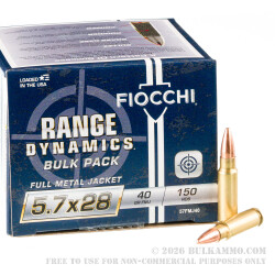 150 Rounds of 5.7x28mm Ammo by Fiocchi - 40gr FMJ 150 Rounds of 5.7x28mm Ammo by Fiocchi - 40gr FMJ