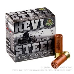 25 Rounds of 12ga Ammo by Hevi-Steel - 1-1/8 ounce #3 steel shot