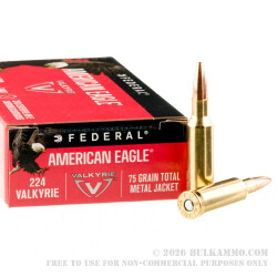 200 Rounds of .224 Valkyrie Ammo by Federal American Eagle - 75gr TMJ