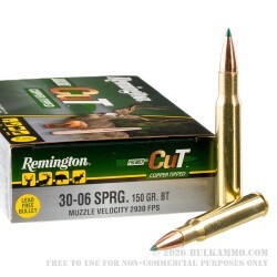 20 Rounds of 30-06 Springfield Ammo by Remington Premier CuT - 150gr Copper Tipped