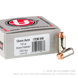 200 Rounds of 10mm Ammo by Underwood - 140gr Xtreme Penetrator 200 Rounds of 10mm Ammo by Underwood - 140gr Xtreme Penetrator