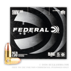 1000 Rounds of 9mm Ammo by Federal Black Pack - 115gr FMJ