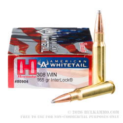 20 Rounds of .308 Win Ammo by Hornady American Whitetail - 165gr InterLock SP
