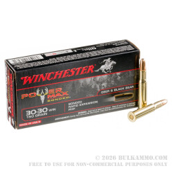 20 Rounds of 30-30 Win Ammo by Winchester Power Max Bonded - 150gr PHP