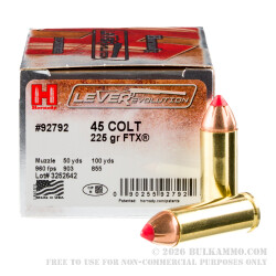 200 Rounds of .45 Colt Ammo by Hornady Leverevolution - 225gr FTX